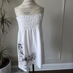 Delsol White Strapless Dress with Floral Design Sz.M